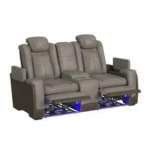 Lantana - Power Motion Loveseat With Power Headrest, LED, And Console - Rocky Gray/Brown