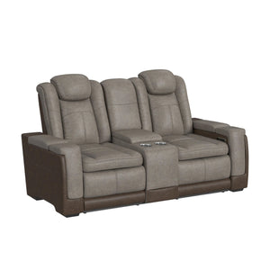 Lantana - Power Motion Loveseat With Power Headrest, LED, And Console - Rocky Gray/Brown