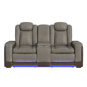 Lantana - Power Motion Loveseat With Power Headrest, LED, And Console - Rocky Gray/Brown