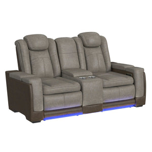 Lantana - Power Motion Loveseat With Power Headrest, LED, And Console - Rocky Gray/Brown