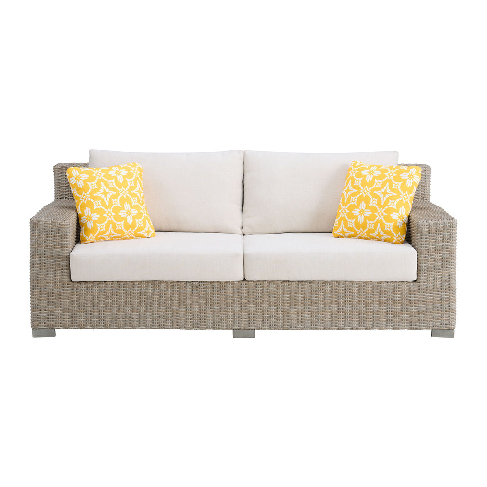 Ollie - Sofa With 2 Yellow Pillows - Tan And Olefin White Cream