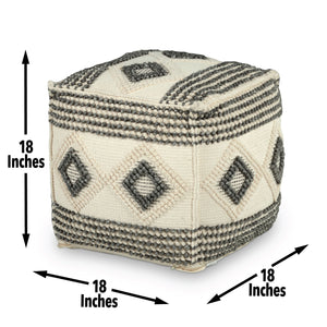 Dalia - Square Handwoven Woolen Pouf - Beige